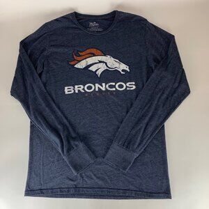 Denver Broncos NFL Navy Blue Majestic Threads Long Sleeve Crewneck Shirt Mens XL